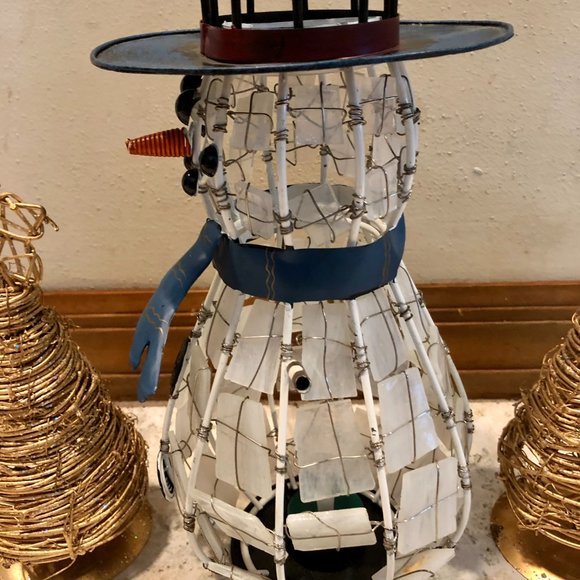 Holiday Decor Bundle Snowman Wire Tiled Gold Metallic Metal Trees Candle Holder - Picture 9 of 13